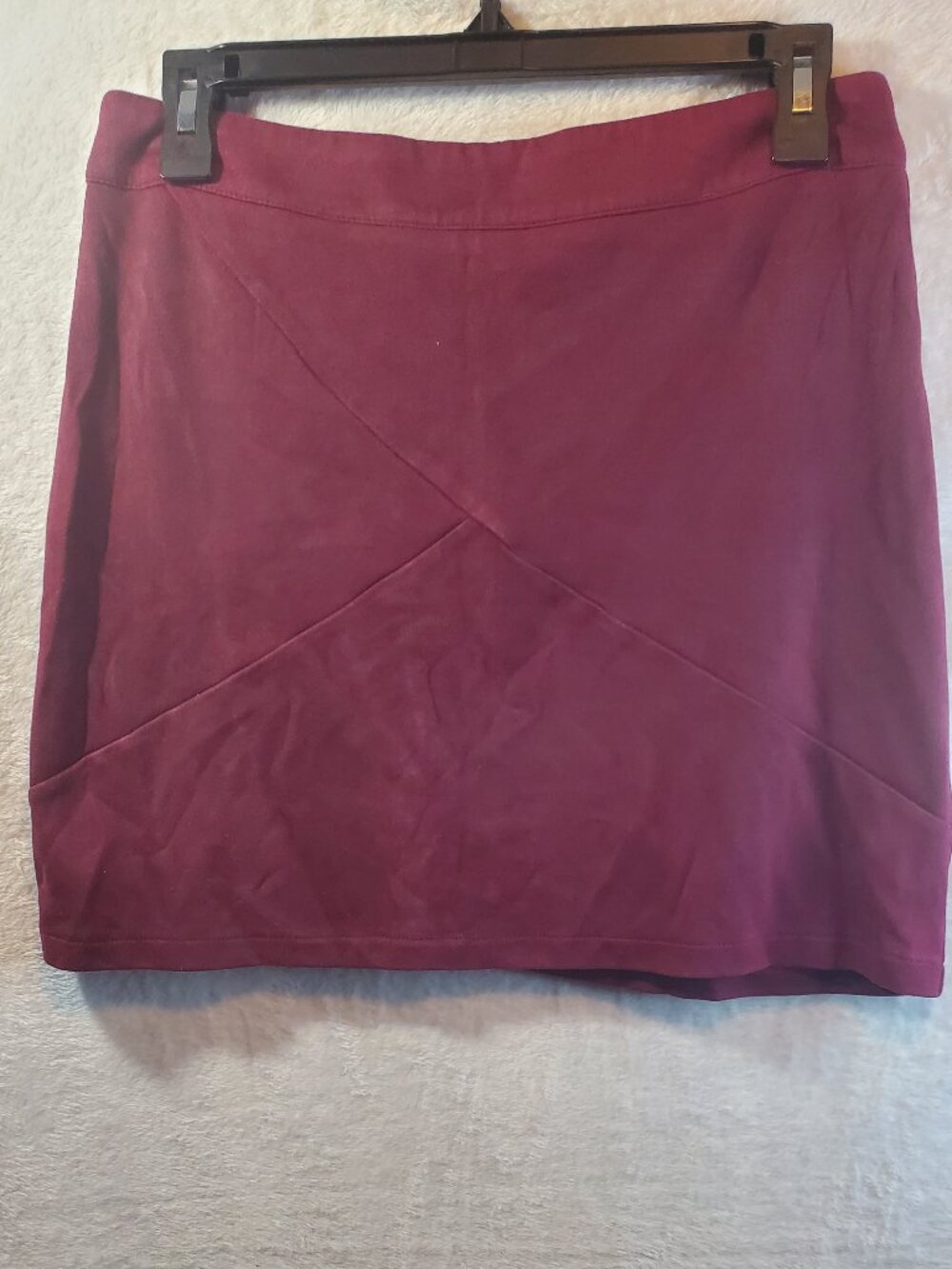 MangoPop Women Mini Pencil Skirt Medium Burgundy Faux Suede Y2K Fitted